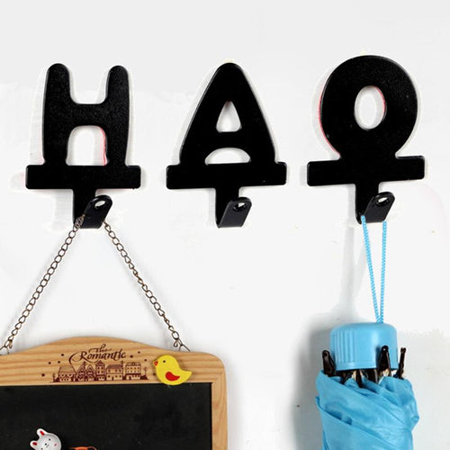 1pcs English letters shape iron wall hook adhesive  Robe Hooks hanger for clothes cap key holder home organizer