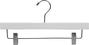 White Rubberized Wooden Pant Hanger with Adjustable Cushion Clips, Rubber Coated Bottom Hangers with Chrome Swivel Hook (Set of 50) by The Great American Hanger Company