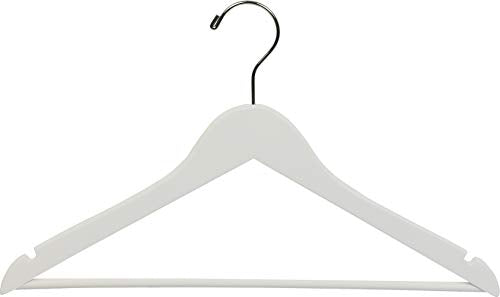 The Great American Hanger Company White Wood Suit Hanger w/Solid Wood Bar, Box of 100 Space Saving 17 Inch Flat Wooden Hangers w/Chrome Swivel Hook & Notches for Shirt Dress or Pants