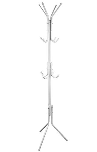 TeqHome Metal Standing Coat Rack 12 Hooks Hat Hanger for Clothes Hats Scarves (White)