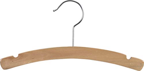 The Great American Hanger Company Rounded Wooden Kids Hanger, Box of 50 12 Inch Wood Top Hangers w/Natural Finish & Chrome Swivel Hook for Childrens Clothes