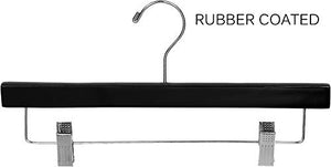 Black Rubberized Wooden Pant Hanger with Adjustable Cushion Clips, Rubber Coated Bottom Hangers with Chrome Swivel Hook (Set of 25) by The Great American Hanger Company