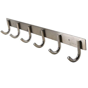 WEBI Wall Mounted Coat Hook Rack - Heavy Duty,Stainless Steel 304 Hook Rail for Bedroom, Bathroom, Foyer, Hallway, Entryway, Brushed Finish, 6 Hooks