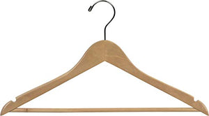 The Great American Hanger Company Wood Suit Hanger w/Solid Wood Bar, Box of 50 Space Saving 17 Inch Flat Wooden Hangers w/Natural Finish & Chrome Swivel Hook & Notches for Shirt Dress or Pants