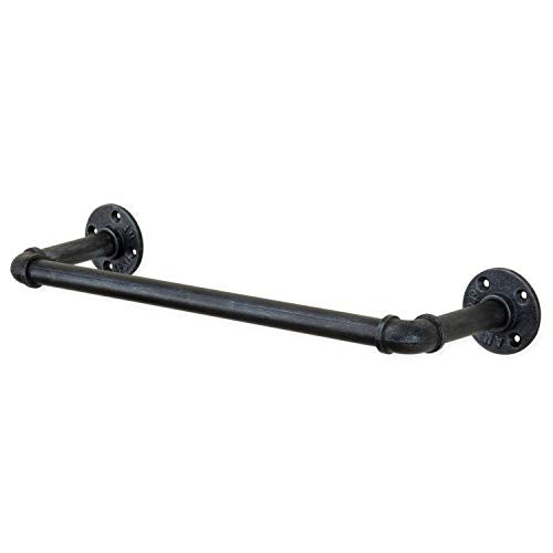 MyGift Wall-Mounted 22-Inch Industrial Black Metal Pipe Towel Bar