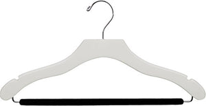 The Great American Hanger Company Wavy White Wood Suit Hanger w/Velvet Non-Slip Bar, Box of 100 Space Saving 17 Inch Flat Wooden Hangers w/Chrome Swivel Hook & Notches for Shirt Dress or Pants