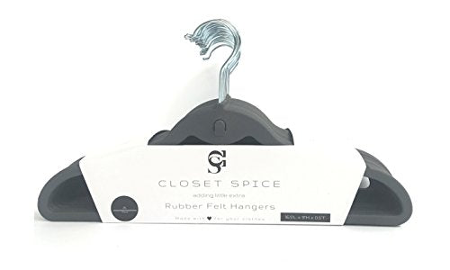 Closet Spice Rubber Coated Plastic Non-Slip Hanger with 360º Chrome Swivel Hook, Multi-Purpose Hook and Notches, Set of 25 (Grey)
