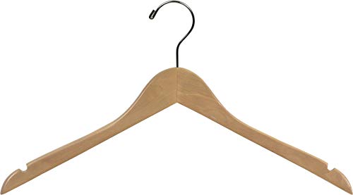 The Great American Hanger Company Wood Top Hanger, Box of 50 Space Saving 17 Inch Flat Wooden Hangers w/Natural Finish & Chrome Swivel Hook & Notches for Shirt Jacket or Dress