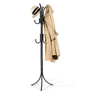 Cozzine Coat Rack Coat Tree Hat Hanger Holder 11 Hooks for Jacket Umbrella Tree Stand with Base Metal (Black)