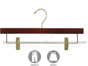 The Great American Hanger Company Wooden Pant Hanger w/Adjustable Cushion Clips, Box of 50 Flat Wood Bottom Hangers w/Walnut Finish and Brass Swivel Hook for Jeans Slacks or Skirt