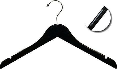 The Great American Hanger Company Petite Black Wooden Top Hanger with Non-Slip Shoulder Grips, Box of 25 Space Saving 15.5 Inch Hangers with Chrome Swivel Hook & Notches
