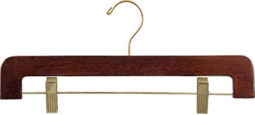 The Great American Hanger Company Deluxe Rounded Wooden Pant Hanger w/Adjustable Cushion Clips, Box of 100 Flat Wood Bottom Hangers w/Walnut Finish and Brass Swivel Hook for Jeans Slacks or Skirt