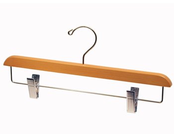 Light Oak Finish Pant/Skirt Hanger with Chrome Plated Metal Hardware - Medium Box of 50