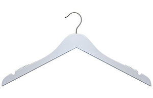 NAHANCO 20117 Flat 17” Wooden Top Hanger with Brushed Chrome Hook, White (Pack of 100)