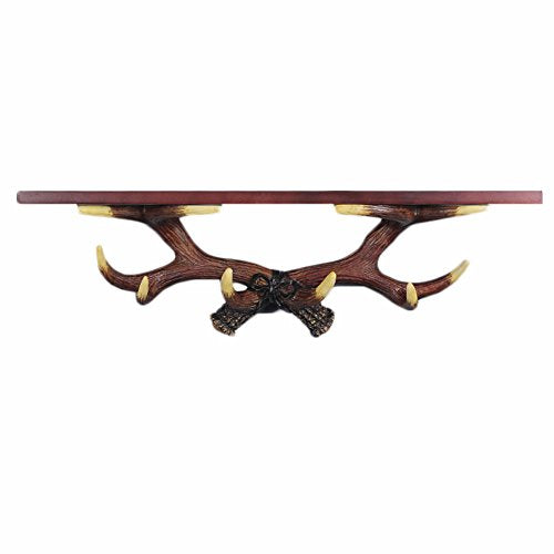 Vintage Cast Deer Antlers Hanging Wall Hooks (10 Hooks) with Floating Wall Resin Shelf Bathroom Storage for Hat Scarf Bag Key Clothes Kitchen Towel Holder Reindeer Hanger Wall Wedding Gift (Brown)