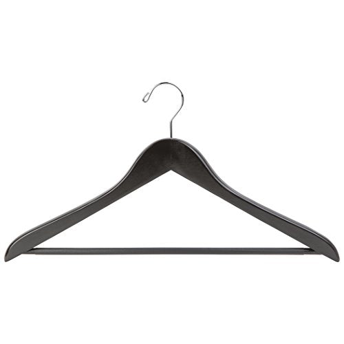 Richards Homewares Deluxe Wood Suit Hanger with Ribbed Bar (Ebony Black) (9.5H x 17.5W x .75'D), 17.5X.75x9.5,