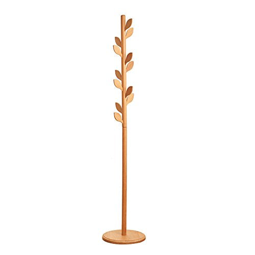 SUNSHINE Floor-mounted Hanger European Foyer Bedroom Solid Wood Vertical Clothing / Hat Rack Storage Rack, Leaf-shaped, Height: 186cm ( Color : Wood color )