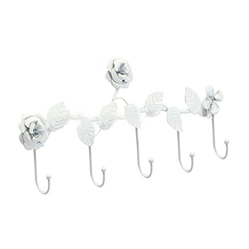 SODIAL(R) Home Bathroom Kitchen Coat Hat Bag Flower Leaves Door Wall Hanger Decor 5 Hooks, White