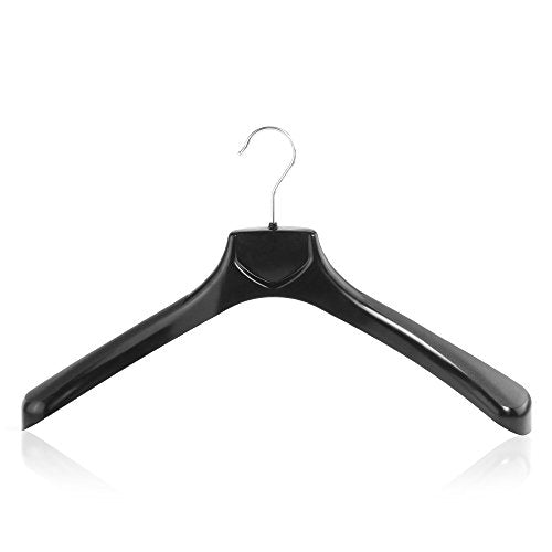 HANGERWORLD Pack of 5 Strong Black Plastic Clothes Hangers - 17.7 Inches with 6cm Shoulder Support for Jacket, Coat etc