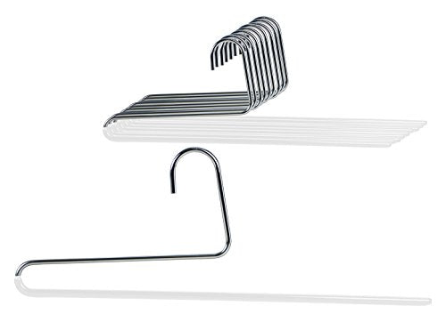 Mawa by Reston Lloyd Reverse Hook Trouser Series Non-Slip Space-Saving Clothes Hanger with Single Rod for Pants, Style KH/35U, Set of 10, White