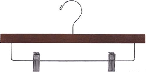 Rubberized Wooden Pant Hanger with Walnut Finish and Adjustable Cushion Clips, Rubber Coated Bottom Hangers with Chrome Swivel Hook (Set of 50) by The Great American Hanger Company