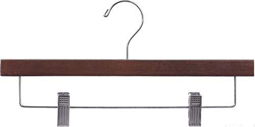 Rubberized Wooden Pant Hanger with Walnut Finish and Adjustable Cushion Clips, Rubber Coated Bottom Hangers with Chrome Swivel Hook (Set of 50) by The Great American Hanger Company