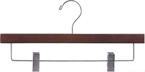 Rubberized Wooden Pant Hanger with Walnut Finish and Adjustable Cushion Clips, Rubber Coated Bottom Hangers with Chrome Swivel Hook (Set of 100) by The Great American Hanger Company