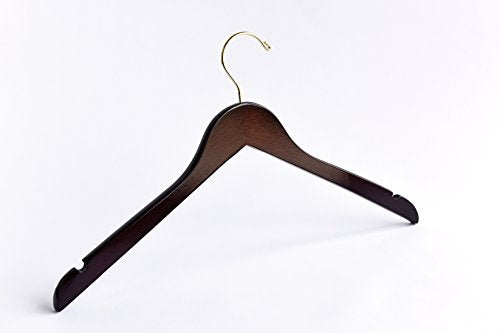 Adult Dark Walnut Top Wooden Hanger with Gold Hook, Heirloom Series, Box of 50