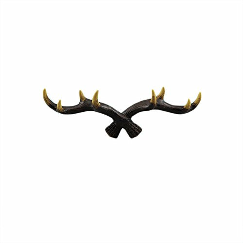 LANGUGU Vintage Deer Antlers Wall Hooks for Hanging Hat Scarf Bag Key Clothes Bathroom Kitchen Towel Holder Christmas Reindeer Deer Horns Resin Hanger Rack Wall Decoration (Black)