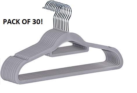 Super Premium Two Tone Velvet Hangers (Pack of 30) Heavy Duty- Non Slip - Velvet Suit Hangers (Gray/Silver Hook)