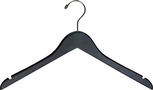 The Great American Hanger Company Black Wood Top Hanger, Box of 50 Space Saving 17 Inch Flat Wooden Hangers w/Chrome Swivel Hook & Notches for Shirt Jacket or Dress