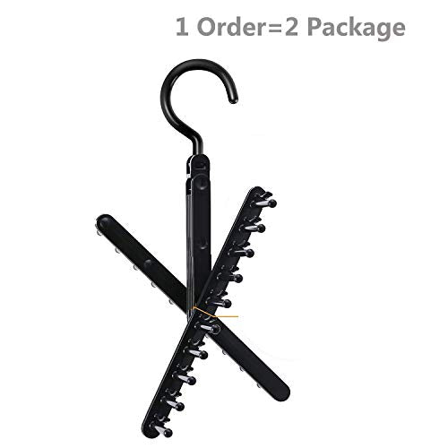 Dogxiong 2 Package Up to 20 Ties Necktie Hanger,Rotate to Open/Close Necktie Hanger Organizer Holder, Extended Cross X Tie Hanger Organizer,Space Saving Black No-Slip Clips Holder Hang
