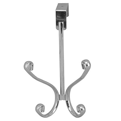 Home Basics 2 Dual Over The Door Storage Organizer Rack - Hang Coats, Hoodies, Hats, Scarves, Purses, Leashes, Towels, Robes, Clothing, Chrome