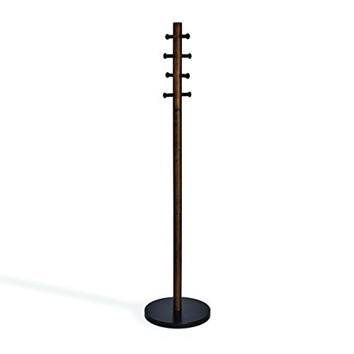 Umbra Pillar Coat Rack, Clothing Hanger, Umbrella Holder, and Hat Organizer, Great for Entryway, Black/Walnut
