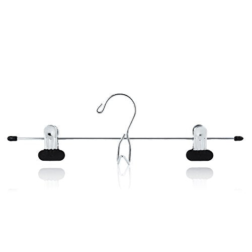 HANGERWORLD 12 Chrome 13.4inch Metal Pants Skirt Adjustable Black Non Slip Clip Coat Clothes Garment Hangers Accessory Hook