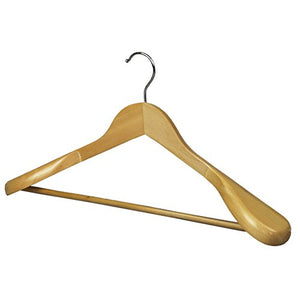 Prom Style Natural Wooden Extra-Wide Shoulder Suit/ Coat/Jacket Hangers With Non-slip Grooved Trouser Bar 10-Pack