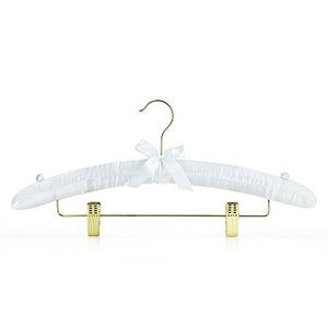 HANGERWORLD 10 White 17inch Satin Padded Coat Clothes Hangers with Clips for Skirts Pants Wedding Garments