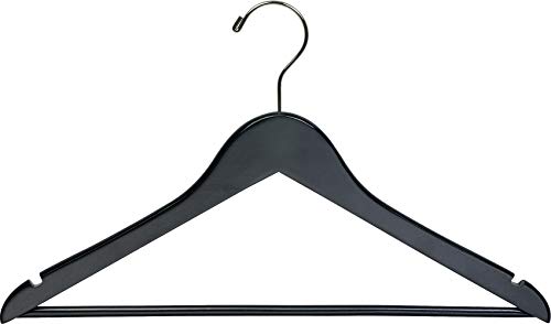 The Great American Hanger Company Black Wood Suit Hanger w/Solid Wood Bar, Box of 100 Space Saving 17 Inch Flat Wooden Hangers w/Chrome Swivel Hook & Notches for Shirt Dress or Pants