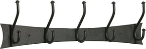 RTZEN Decorative Wrought Iron 5 Hooks Coat and Hat Rack | Wall Mount Entry Multi Hook Hanger | Black Clothes Holder | Handmade Décor