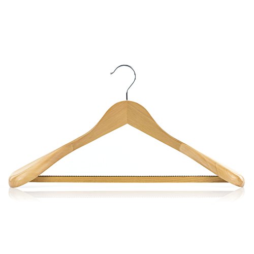 HANGERWORLD 3 Natural Wooden 17.7inch Coat Clothes Garment Non Slip Pants Bar Hangers Broad Shoulder Support