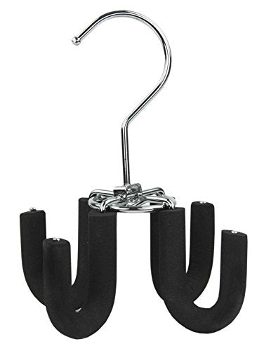 Sunbeam 4 Hook Hanger, Swivels 360 Degrees, Ideal for Belt, Ties and Other Accessories, Chrome Plated Steel, Black