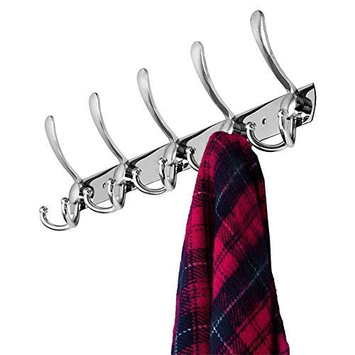15 Hooks Wall Mount Coat Rack Hooks,Stainless Steel Coat Robe Hat Clothes Hooks Hanger Holder Towel Rack,Storage Oragnisation Hanger Shelf for Bedroom Bathroom Kitchen - 45x10cm