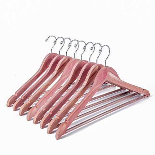 Amber Home 8 Pack Aromatic American Red Cedar Wooden Coat Hangers, Sturdy Space Saving Clothes Hangers, with Nothches and Bar Smooth Finish (8pk)