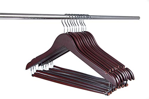 Joy Home Wooden Suit Hangers with Locking Bar, Sturdy Wooden Coat Hangers, 10 Pack