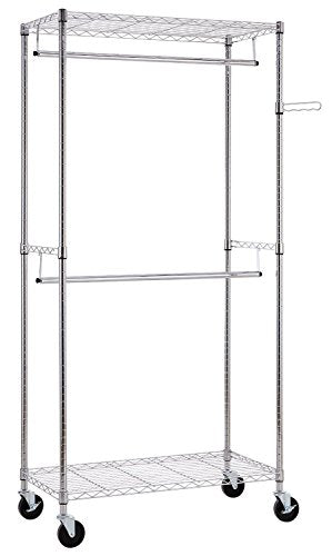 Finnhomy Heavy Duty Rolling Garment Rack Clothes Rack with Double Hanger Rods and Shelves, Portable Closet Organizer with Wheels, 1? Diameter Thicken Steel Tube Hold Up to 300Lbs, Chrome