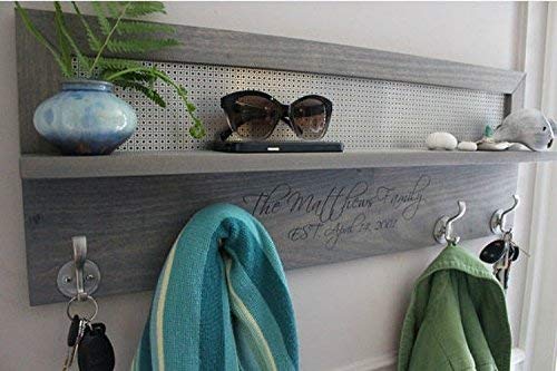 Laser Engraved Personalized 4 Hook Coat Rack, You Pick the Stain and Mesh Color, Beautiful Stained Coat Rack with Laser Engraved Family Name