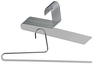 Mawa by Reston Lloyd Reverse Hook Trouser Series Non-Slip Space-Saving Clothes Hanger with Single Rod for Pants, Style KH/35U, Set of 10, Silver