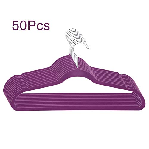 Velvet Non-Slip Thin Clothes Clothing Hangers Space Saving Closet Storage Helper Household Dropshipping,Purple,50pcs