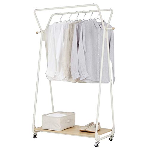 LXLA- Can Move Anywhere Clothes Shelf Double lever Floor-standing Hangers Simple Coat Rack Bedroom Modern Wooden Board Grid 83×46×147 Cm (Color : Wooden board Style)