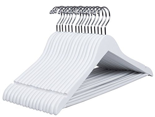 Amber Home Gugertree Solid Wooden Hangers Wood Suit Coat Hanger, White Color Finished with Non-Slip Bar (16)